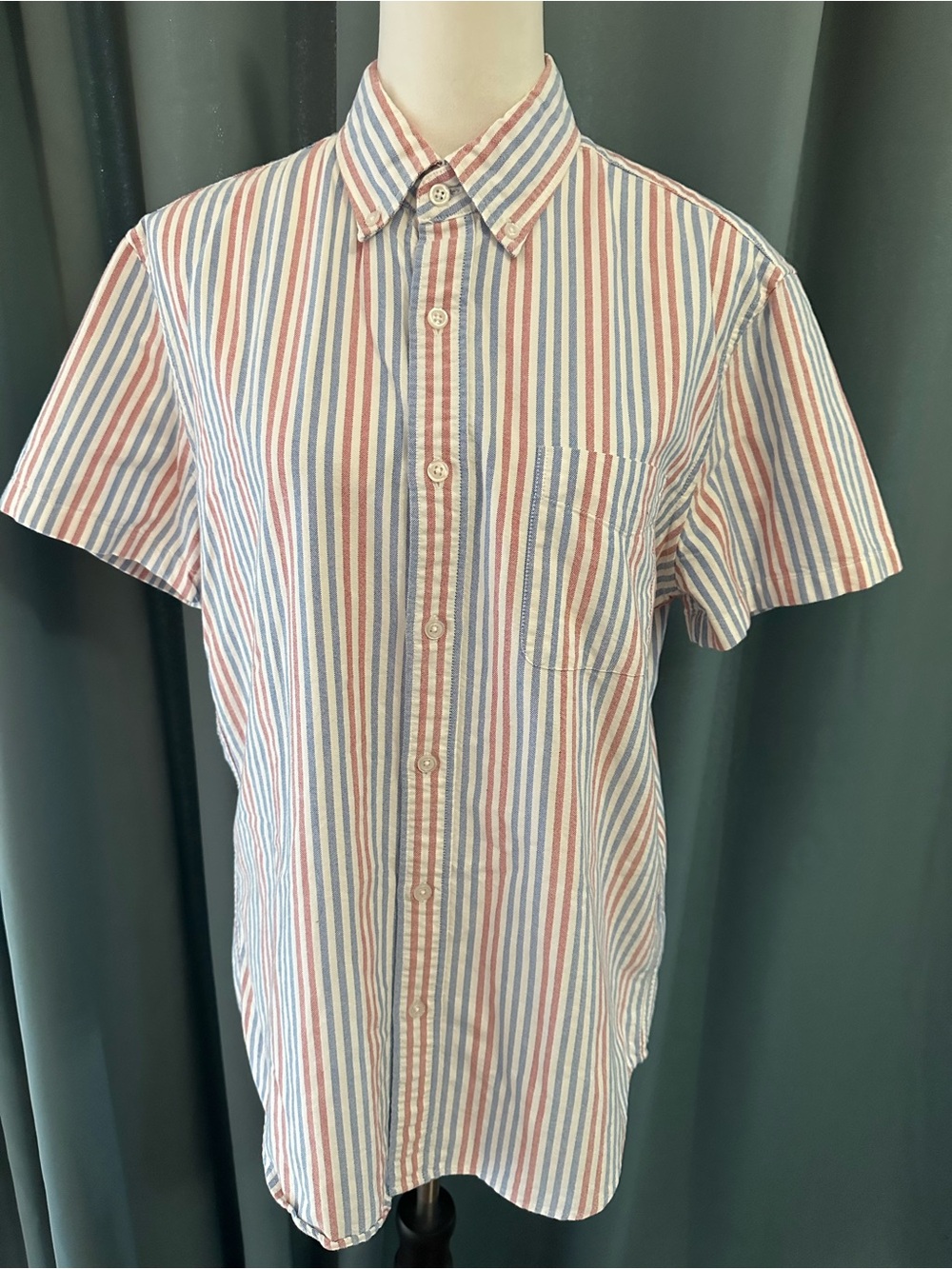 J.Crew Flex Oxford Shirt Mens Medium Slim Fit Red Blue Stripe Button Front